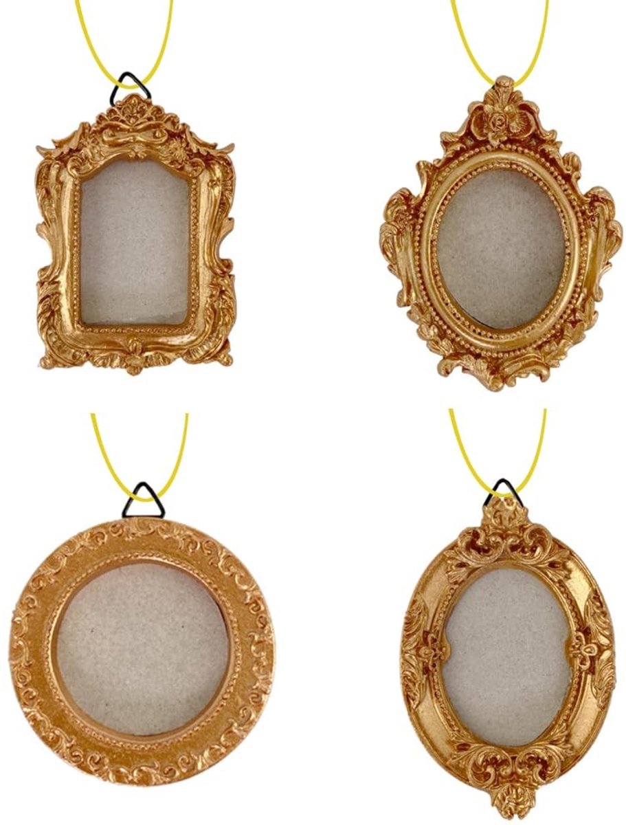 Dailygoods- Fotolijst Mini Vintage - 4ST Hars Fotolijsten - Antiek Hangend Ornament - Gouden Lijsten - Decoratie voor Thuis en Feest - Foto Lijstje