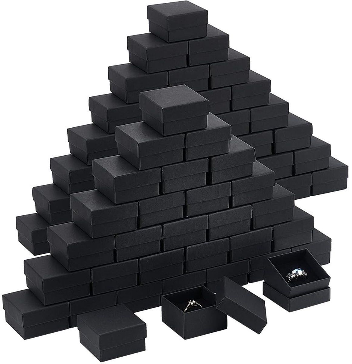 Dailygoods- Sieradenbox 80 stuks - Zwarte Geschenkdozen - Kartonnen Ringdoos - 52 x 52 x 32 mm - Duurzaam - Bruiloft Gunst Dozen