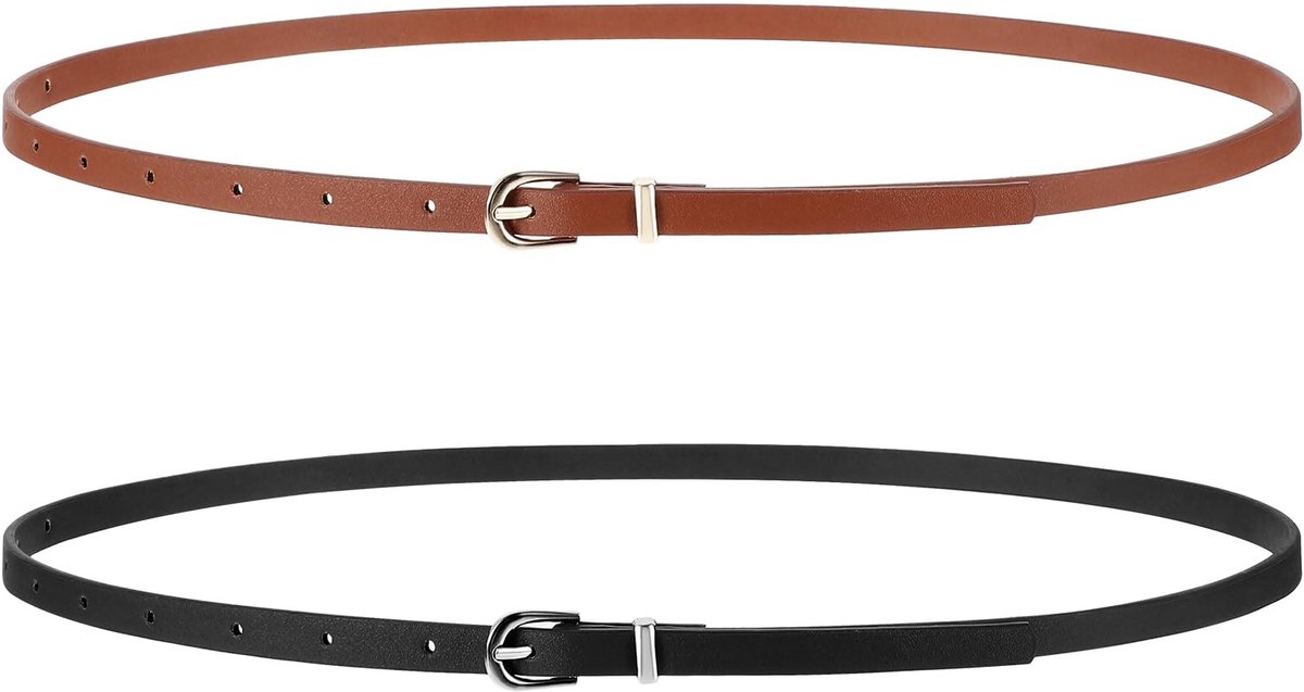 Dailygoods- Damesriem Verstelbaar - Slanke Leren Riem - PU-Leer - Kaki/Zwart - 105 x 1 cm - Hoogwaardige Kwaliteit
