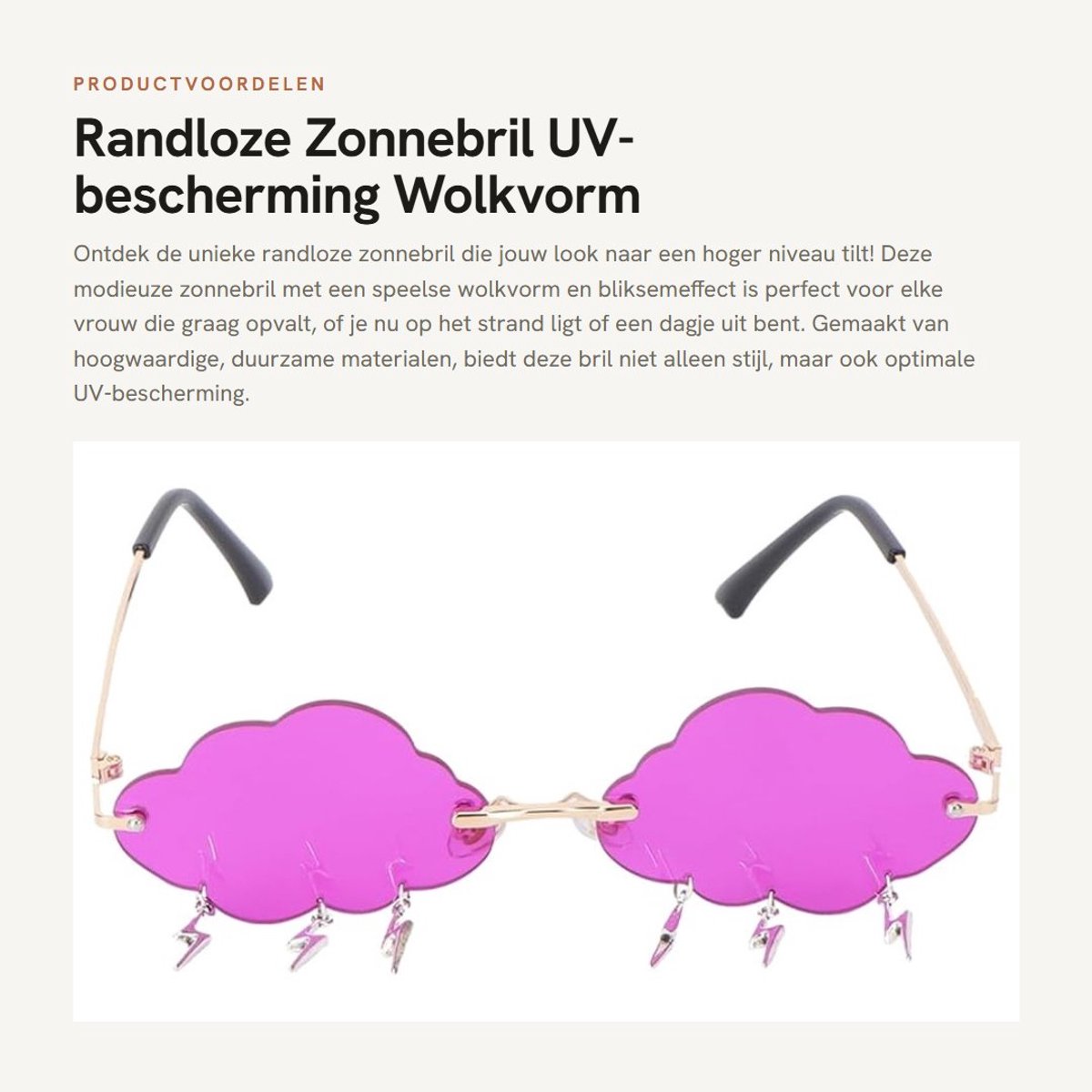 Dailygoods- Zonnebril UV400-bescherming - Randloze Zonnebril - Vlieger Zonnebril - Wolk Vorm - Onbreekbare Lens - Lichtgewicht en Duurzaam - Zonnebrillen