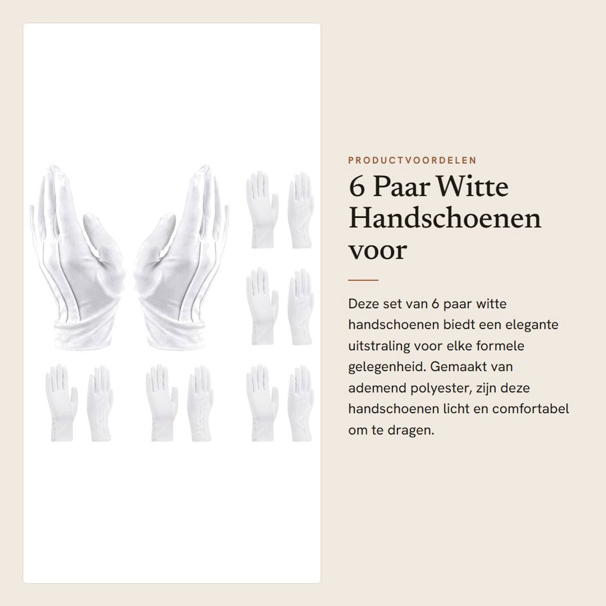 Dailygoods- Handschoenen 6 Paar - Witte Handschoenen - Ademend Polyester - Unisex - Formele Gelegenheden - Lichtgewicht 23 x 12,5 cm - Werkhandschoenen