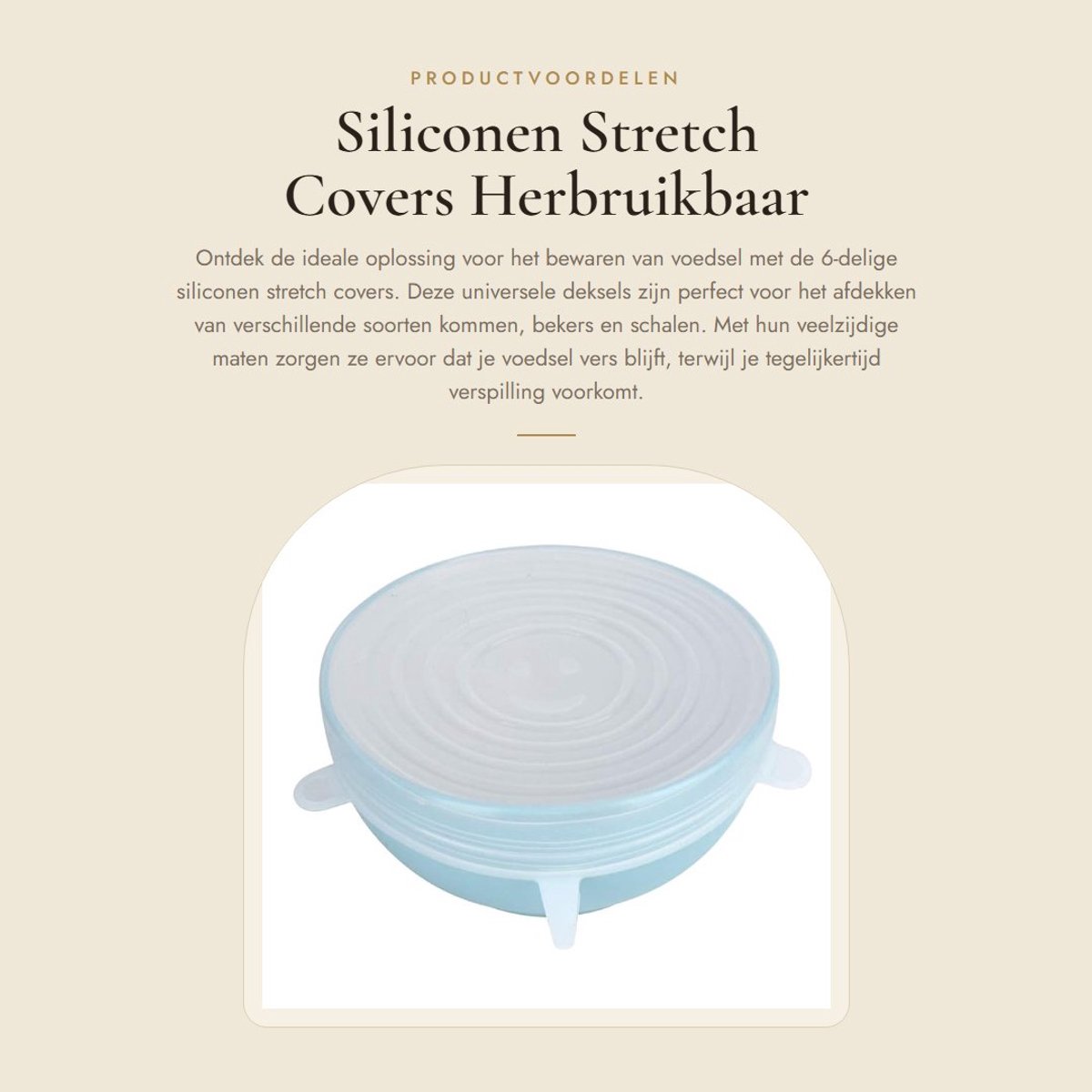 Dailygoods- Silicone Deksel Set van 6 - Universele Deksel - Voedselopslag - Antislip - Stretchbaar - Wit - Diverse Diameters - Voedseldeksel