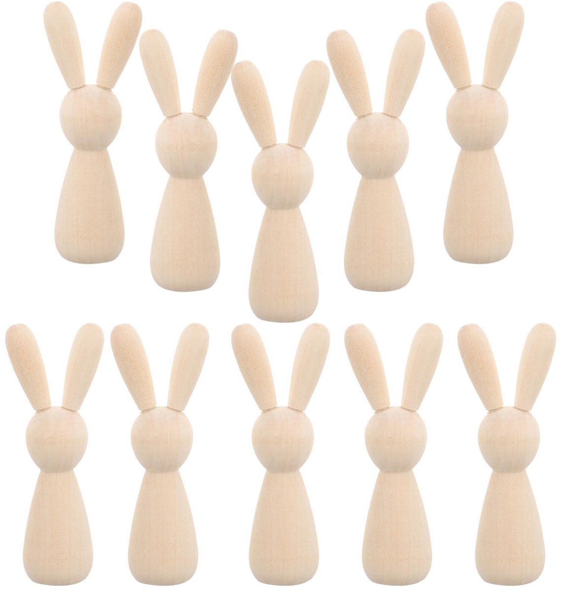 Dailygoods- Houten Konijnenpop 10 Stuks - Onbeschilderde Poppen - Dierenpop voor Doe-Het-Zelf - Kunst en Feestdecoratie - Afmetingen 9x3x2,5 cm - Duurzaam Hout - Knutselpop