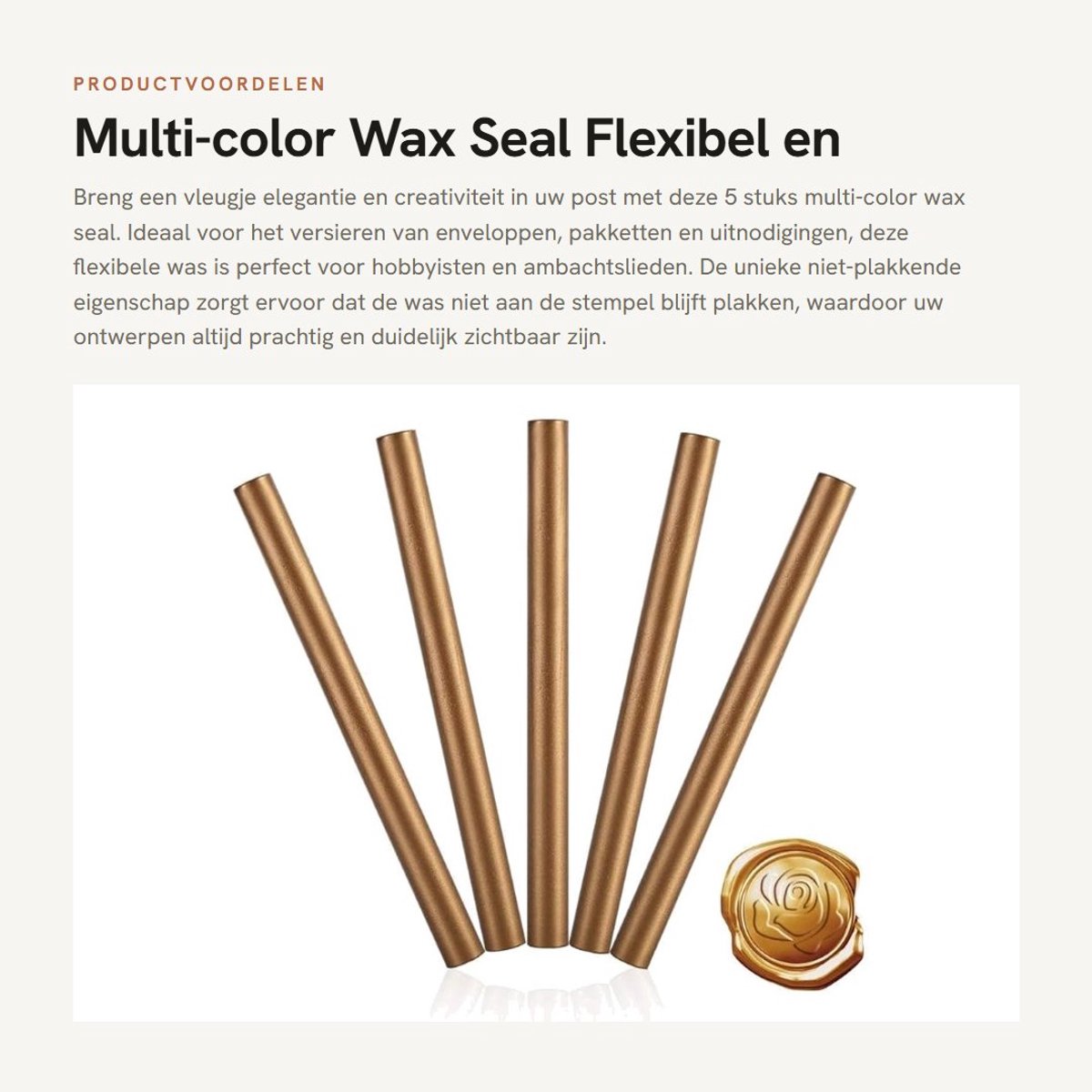 Dailygoods- Waszegel 5 Stuks - Flexibele Waszegel - Decoratieve Waszegel - Antiplak Waszegel - Voor Hobbymaterialen - Geschikt voor Lijmpistool - Zegelwas
