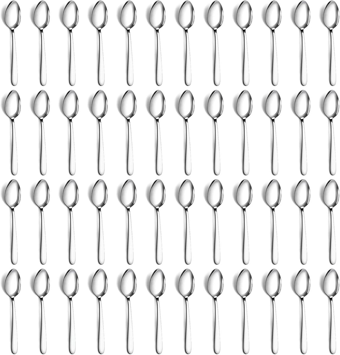 Set van 48 RVS Theelepels, Koffielepels en Dessertlepels (15 cm) - Glanzend Zilver