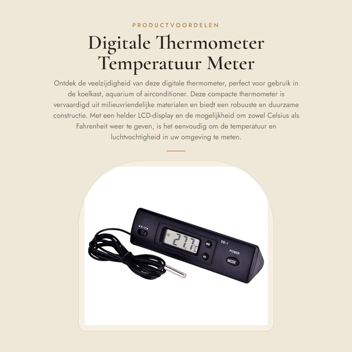 Dailygoods - Digitale Thermometer - Temperatuur Meter - Compact en Robuust - LCD Display - Vochtigheid Meting - Voor Koelkast en Aquarium
