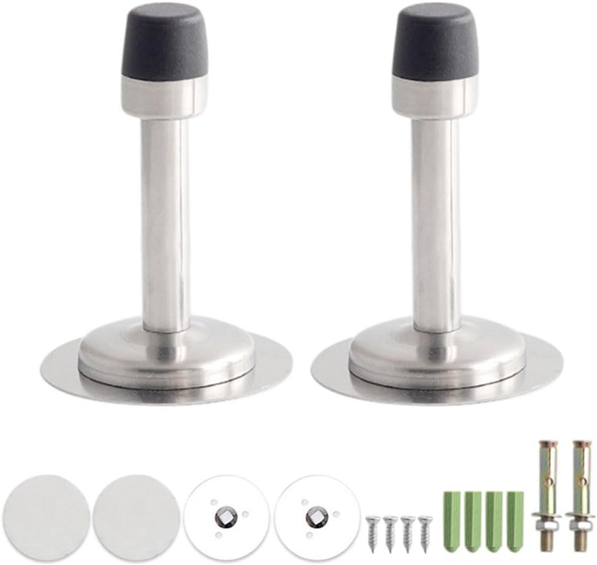 Deurstop Set - Muurstopper Bumper - Bescherming Muur - Roestvrij Staal - 80mm - Zilver