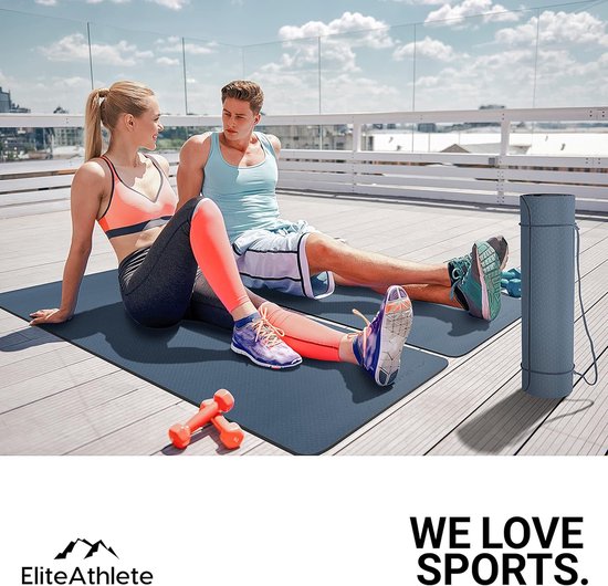 Yogamat, sportmat, fitnessmat, gevoerd en antislip, voor fitness, pilates, yogamat, 183 cm x 61 cm x 0,6 cm, trainingsmat inclusief transportband + tas van Yogamat — afbeelding 2