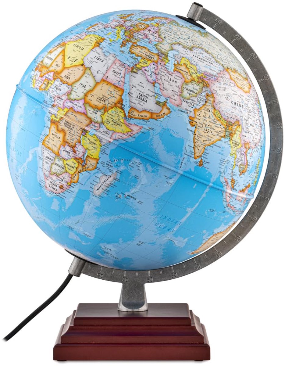 Verlichte Wereldbol 30cm - Blauwe Oceaan - Actuele Kaart - Ideaal Huis & Kantoor Decoratie