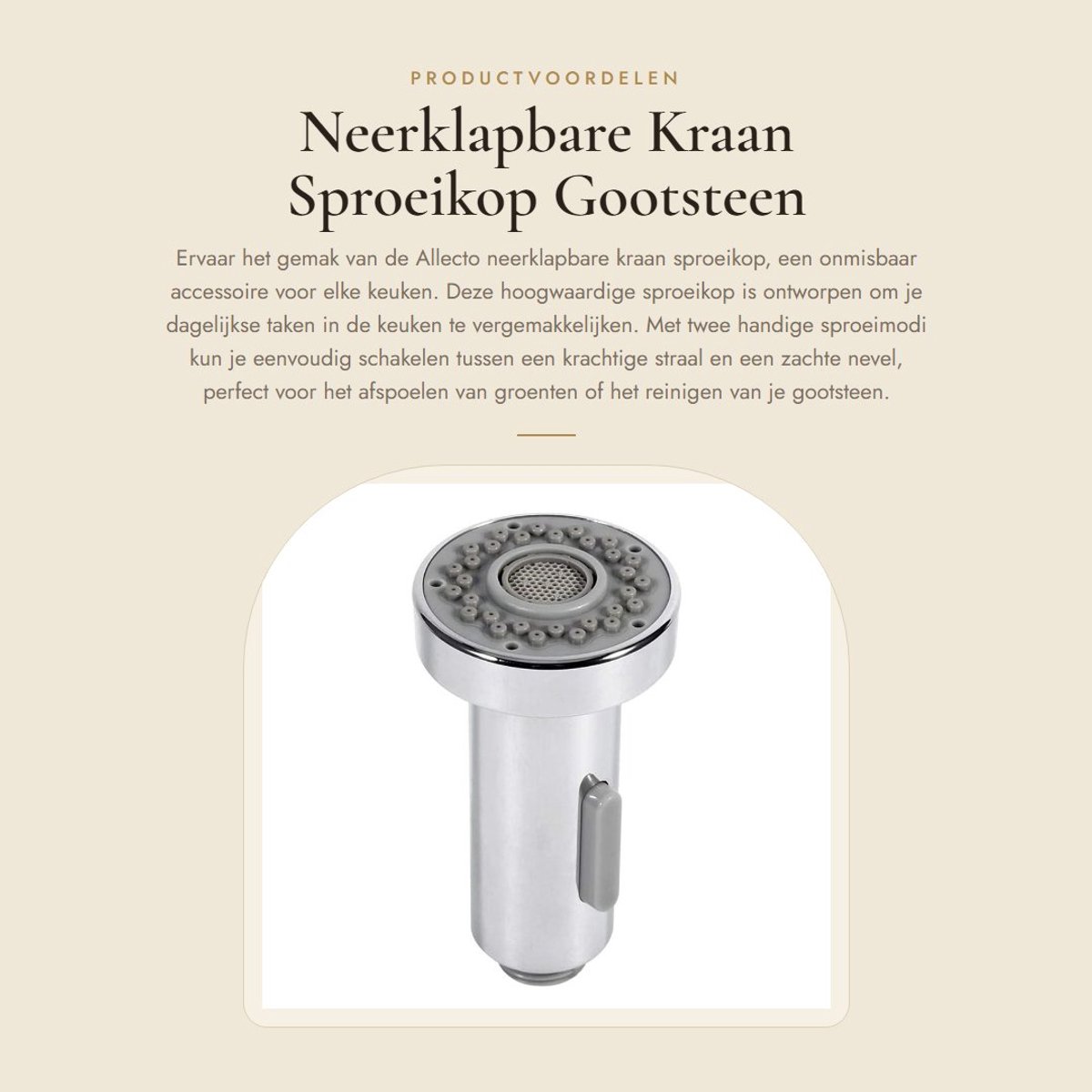 Dailygoods- Sproeikop Neerklapbaar - Gootsteen Sproeikop - 2 Modi Sproeier - Verchroomd - Hoogwaardige Kwaliteit - Veiligheid Gegarandeerd - Keukenkraan