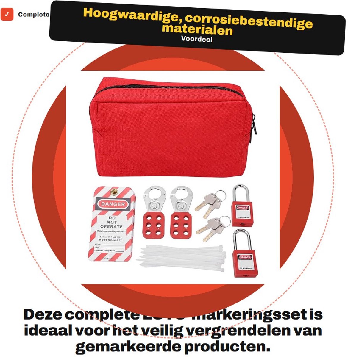 Dailygoods- LOTO-markeringsset met veiligheidshangslot - sleutelclipsluiting - sleutelzakje - beschrijfbare tags - duurzaam - bestand tegen corrosie en hoge temperaturen - Lockoutset