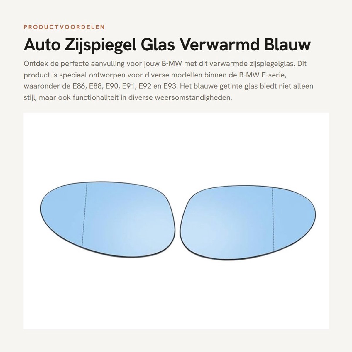 Dailygoods- Zijspiegelglas Verwarmd - Blauw Getint - Inclusief Steunplaat - 1 Paar - Montage voor B-MW - Afmetingen 18 x 10 cm - Spiegelglas