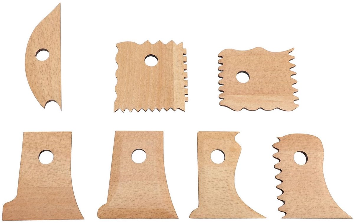 Dailygoods- Aardewerk Gereedschap 7-delige Set - Beuken Houten Trimgereedschap - Keramiek Gereedschap - Kleigereedschappen - Verschillende Stijlen - Voorzien van Textuurribben - Kleigereedschap