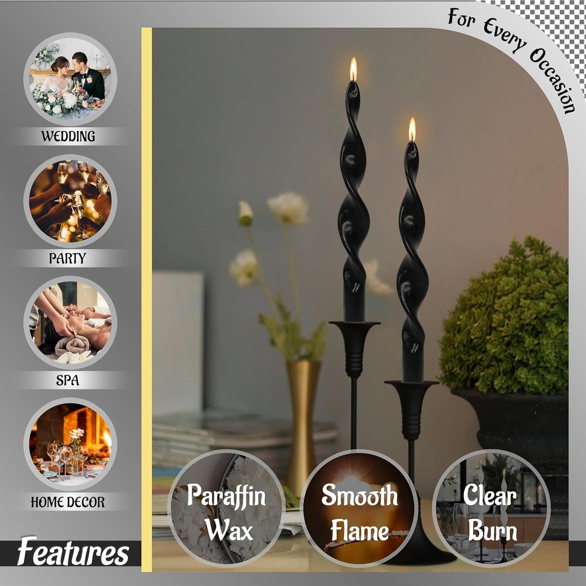 Gedraaide Kaarsen - Spiraal Kandelaars - Tafel Decoratie - Handgemaakt Design - 25 cm - Zwart