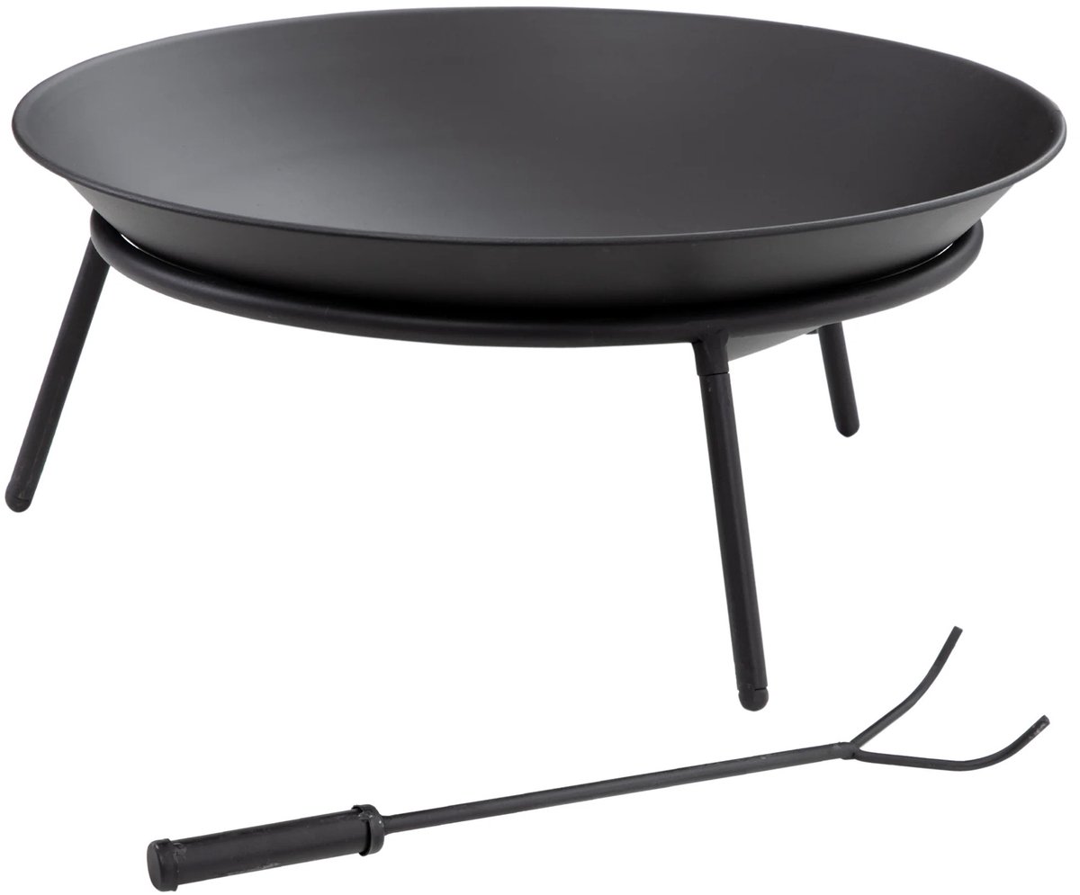 Noventra - vuurschaal - vuurkorf - sfeerhaard - tuinhaard - zwart - voor buiten - staal - 47 cm - met poker - veilig - met onderstel