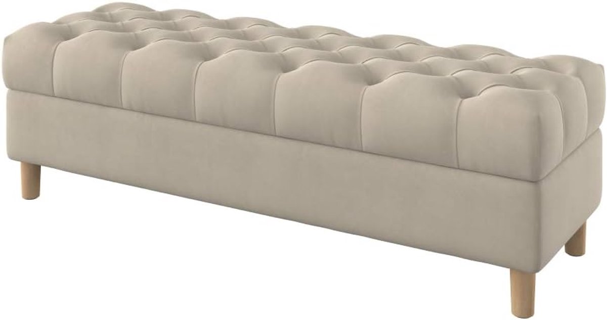 Opbergbank - Voetenbank - Extra Zitmogelijkheden - Diep Geknoopt - 140 cm Breed - Beige