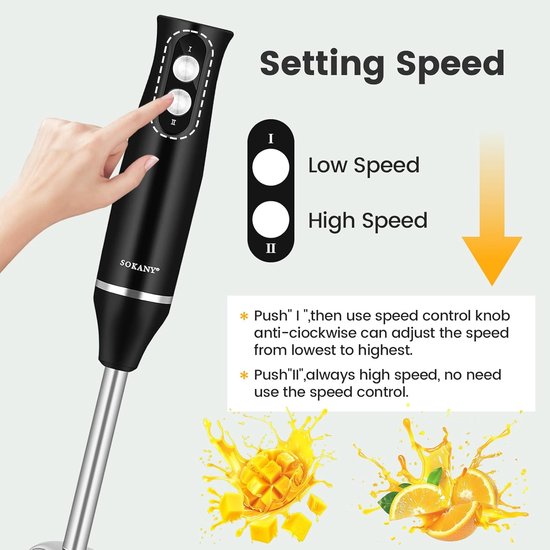Staafmixer Set - 4-in-1 Staafmixer - Hakmolen - 2-versnellingsbak - Gemakkelijk Schoon te Maken - BPA-vrij - RVS - 500W - Zwart van COOAU — afbeelding 4