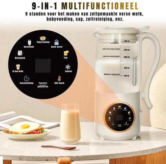 QIN® Sojamelk Maker - Milkmaker 4 in 1 - Vegan Milk - 10 Messen - Extra Fijne Melk - Beige - 13cm x 19cm x 31cm van Qin — afbeelding 5