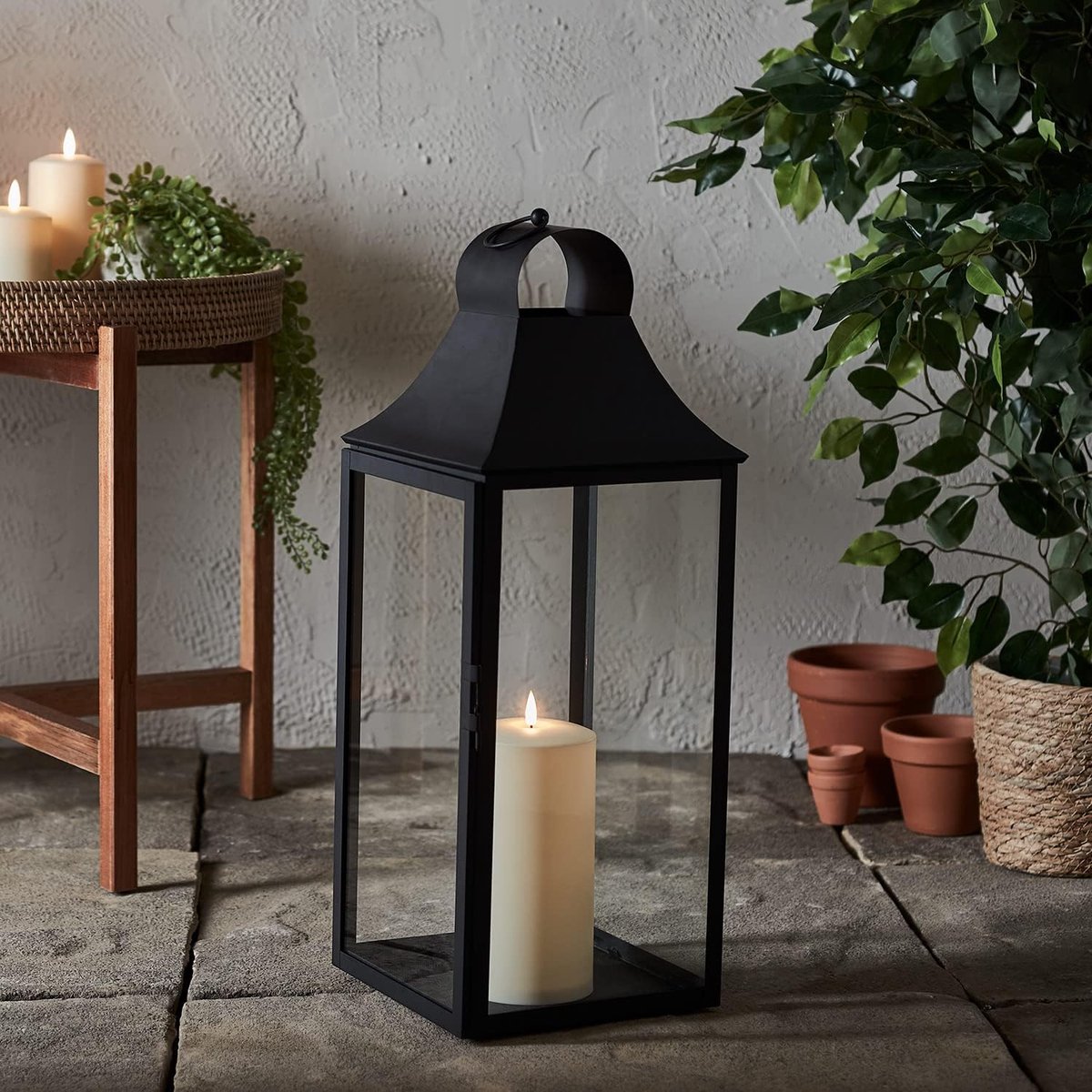Metalen Lantaarn - Decoratieve Lamp - Tuin Verlichten - Met Timerfunctie - 59 cm Hoog - Zwart