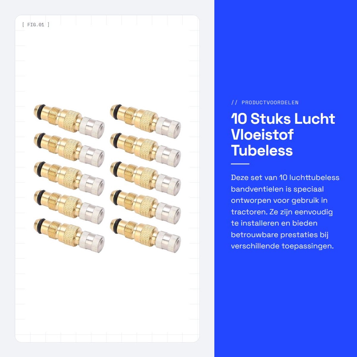 Dailygoods- Bandventiel 10 stuks - Luchtvloeistofklep - Tubeless - Metalen klemventielen - Messing klepsteel - Veiligere rijervaring - Luchtklep