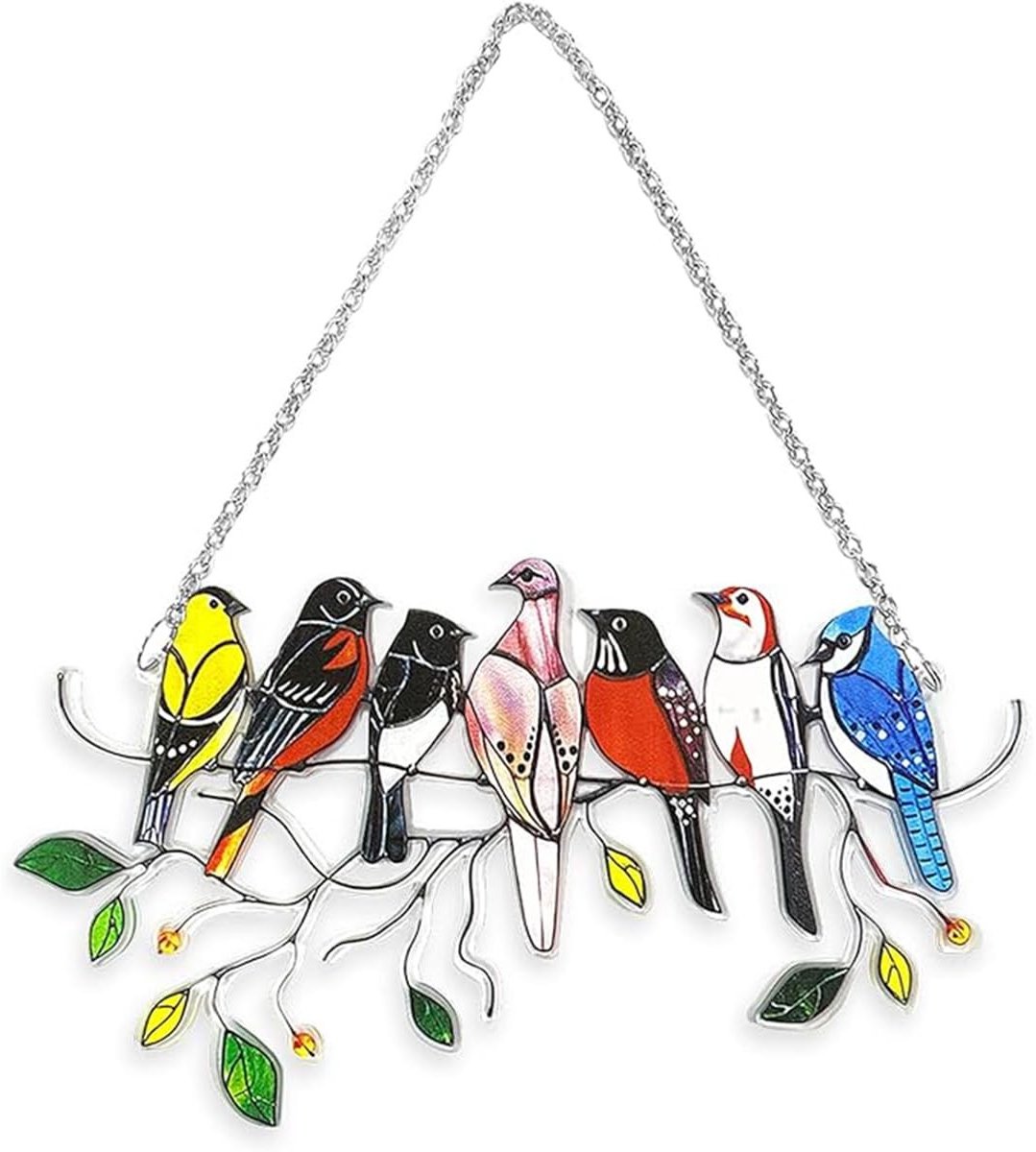 Dailygoods- Vogeldecoratie Levendig Prisma-effect - Smeedijzeren Decoratie - UV-geprint - Duurzaam voor Seizoenen - Geschikt voor Binnen/Buiten - Compact Formaat 20 cm x 10,5 cm - Zonvanger