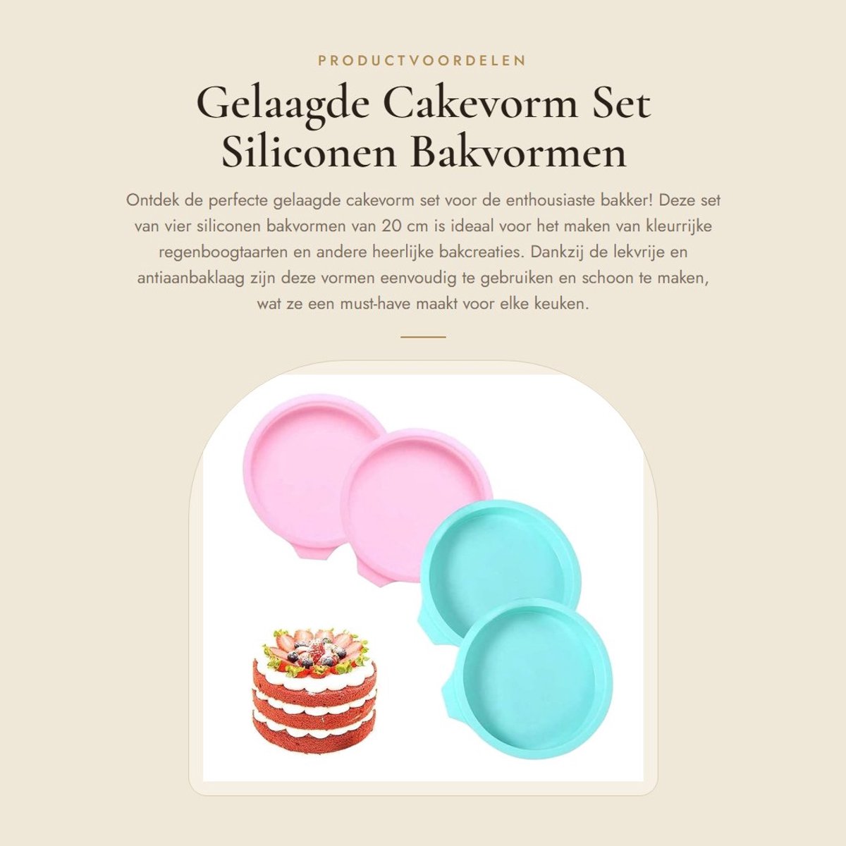 Dailygoods- Cakevorm 20 cm - Siliconen - Antiaanbaklaag - Gelaagde Cakevorm - Set van 4 - Ideaal voor Bakliefhebbers - Taartvorm