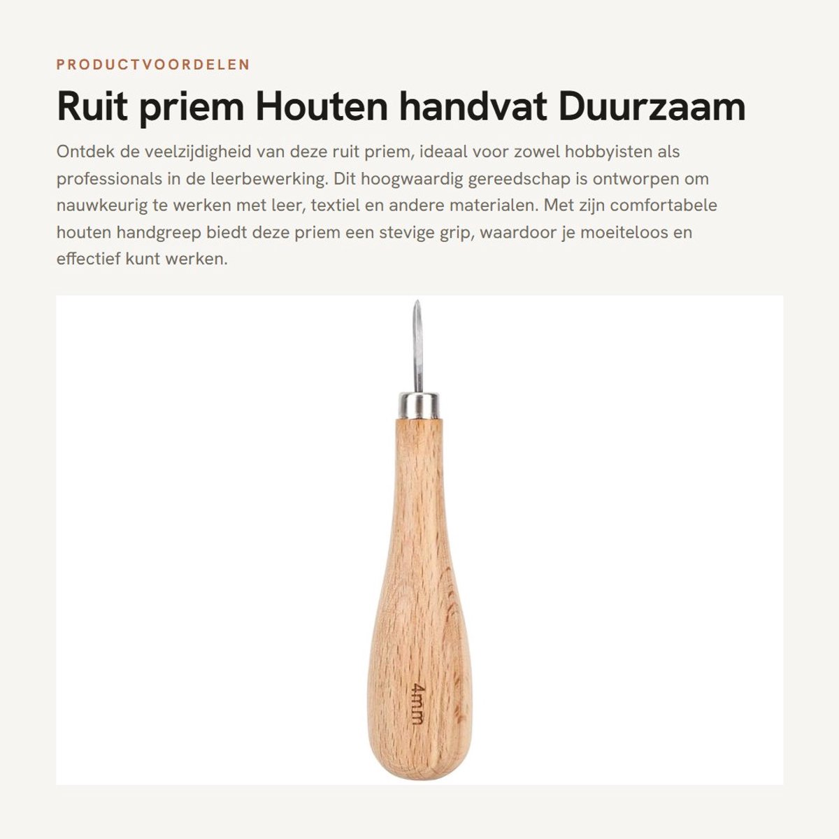 Dailygoods- Lederen Priem Hoogwaardig - Houten Handvat - Kras Priem - Diamant Punt - Duurzaam - Roestbestendig - Comfortabele Grip - Kraspriem