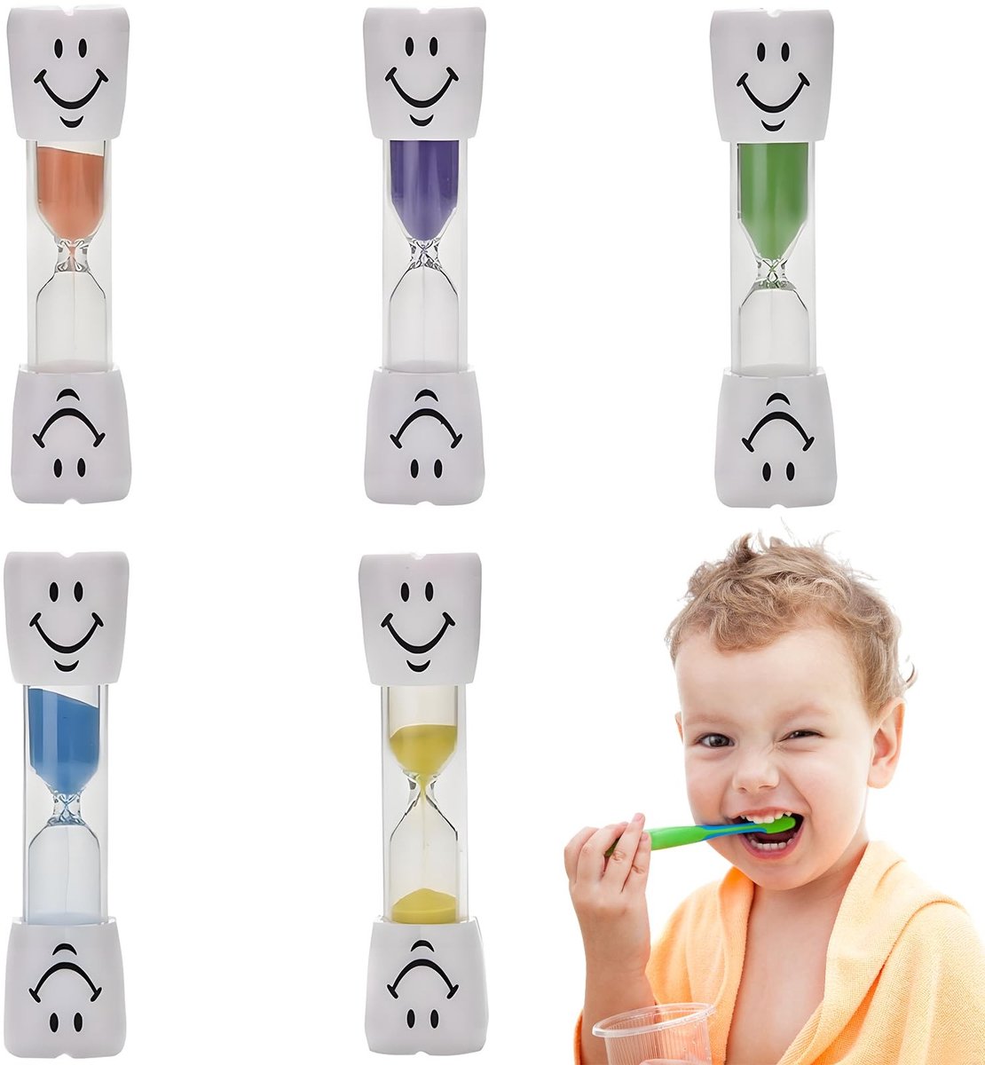 Dailygoods- Zandlopers Set van 5 - 3 Minuten - Schokbestendig - Duurzaam Acryl - Visueel Hulpmiddel - Tandenpoetsen/Spelen - Timer