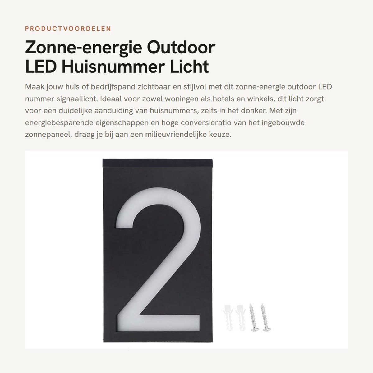 Dailygoods - Zonne-energie Outdoor LED - Huisnummer Licht - Energiebesparend - Waterdicht - Signaallicht - Voor Buiten - Nummer 2