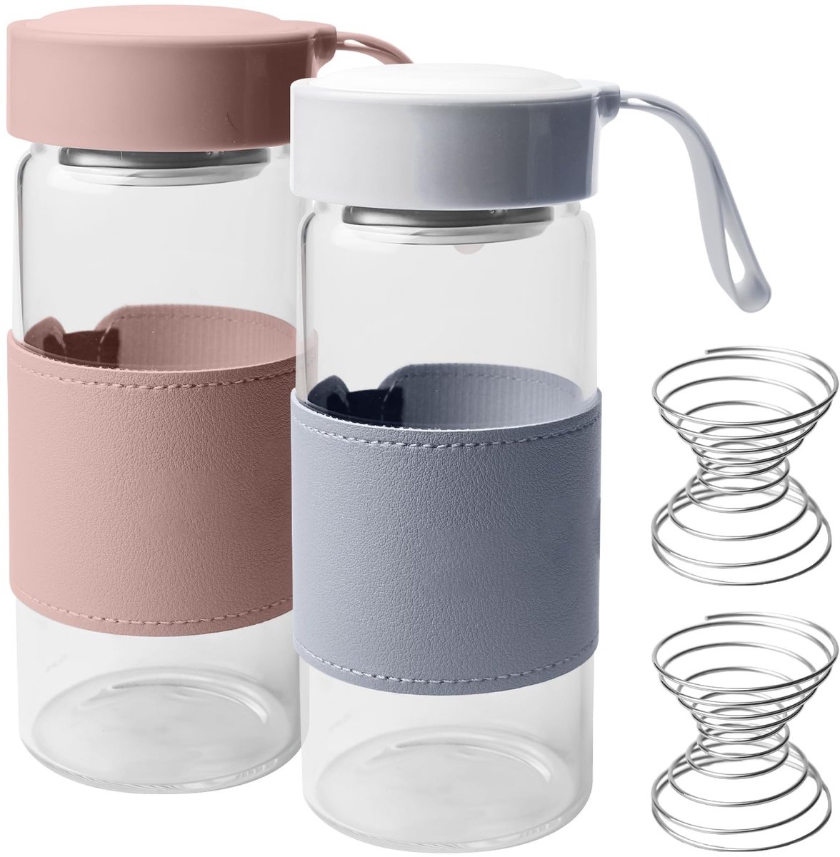 Dailygoods- Shaker Bottle - Borosilicaatglas 480 ml - Set van 2 - Roestvrijstalen Mengballen - BPA-vrij - Antislip Silicone Huls - Mixfles