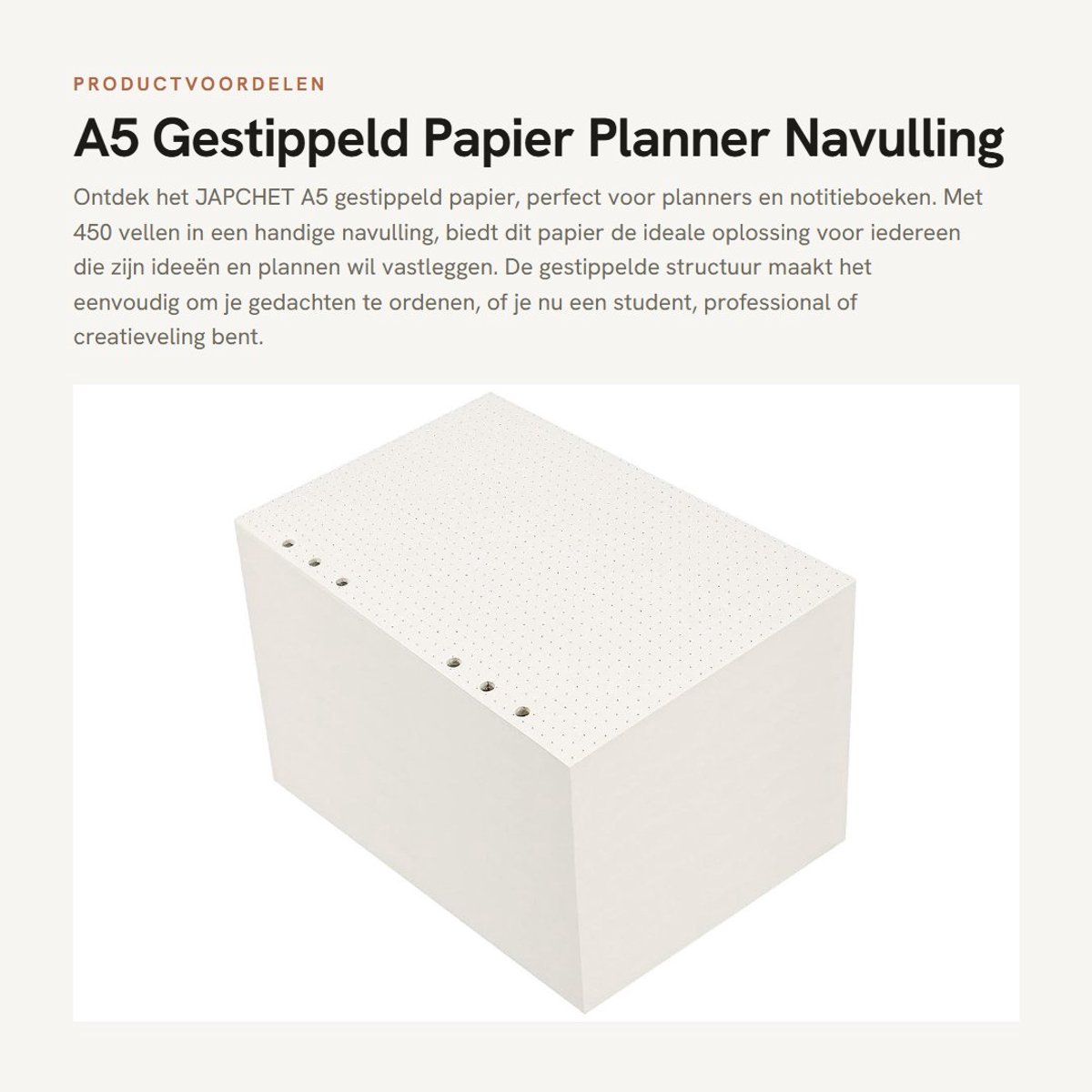 Dailygoods- Gestippeld Papier 10 Pack - A5 Navulling - 450 Vellen - 6 Gaten Geponst - 100 gsm Papier - Duurzaam en Sterk - Navulpapier