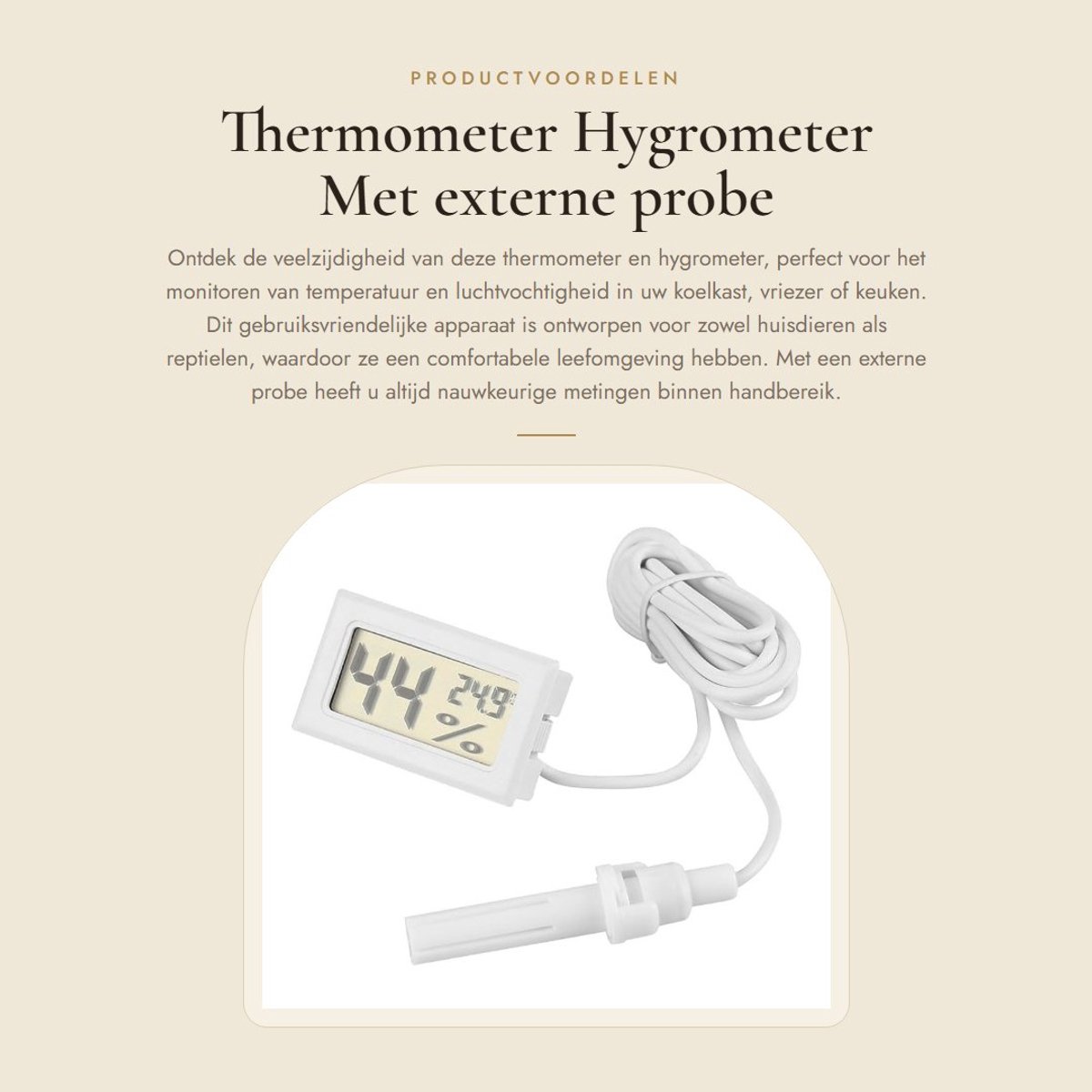 Dailygoods - Thermometer - Hygrometer - Met externe probe - Wit - Ideaal voor koelkast en vriezer - Digitale temperatuur- en vochtigheidsmeter - Gesch...