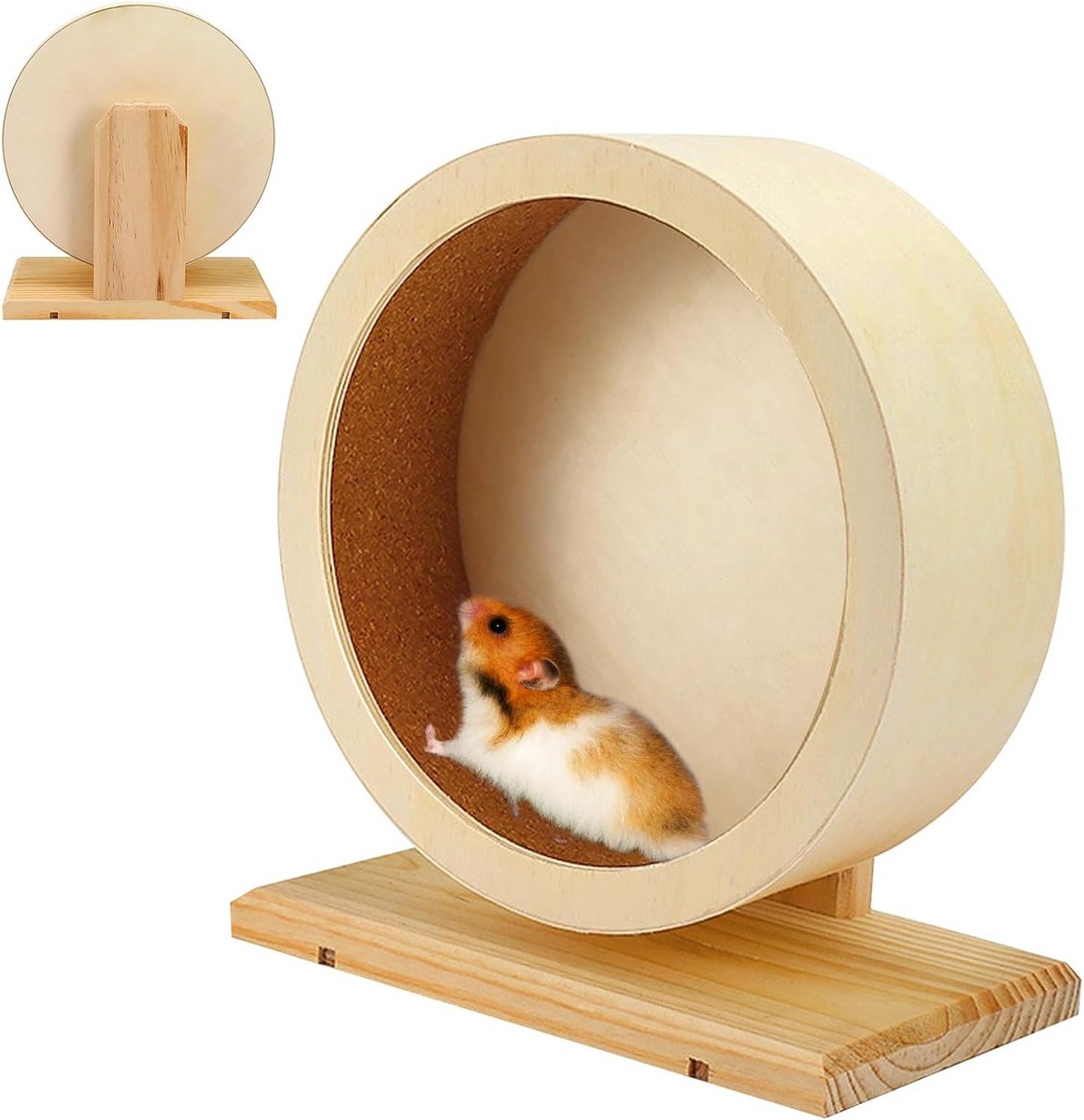 Houten Looprad - Dieren speelgoed - Bewegen en Spelen - Stille werking - Diameter 15 cm - Houtkleur