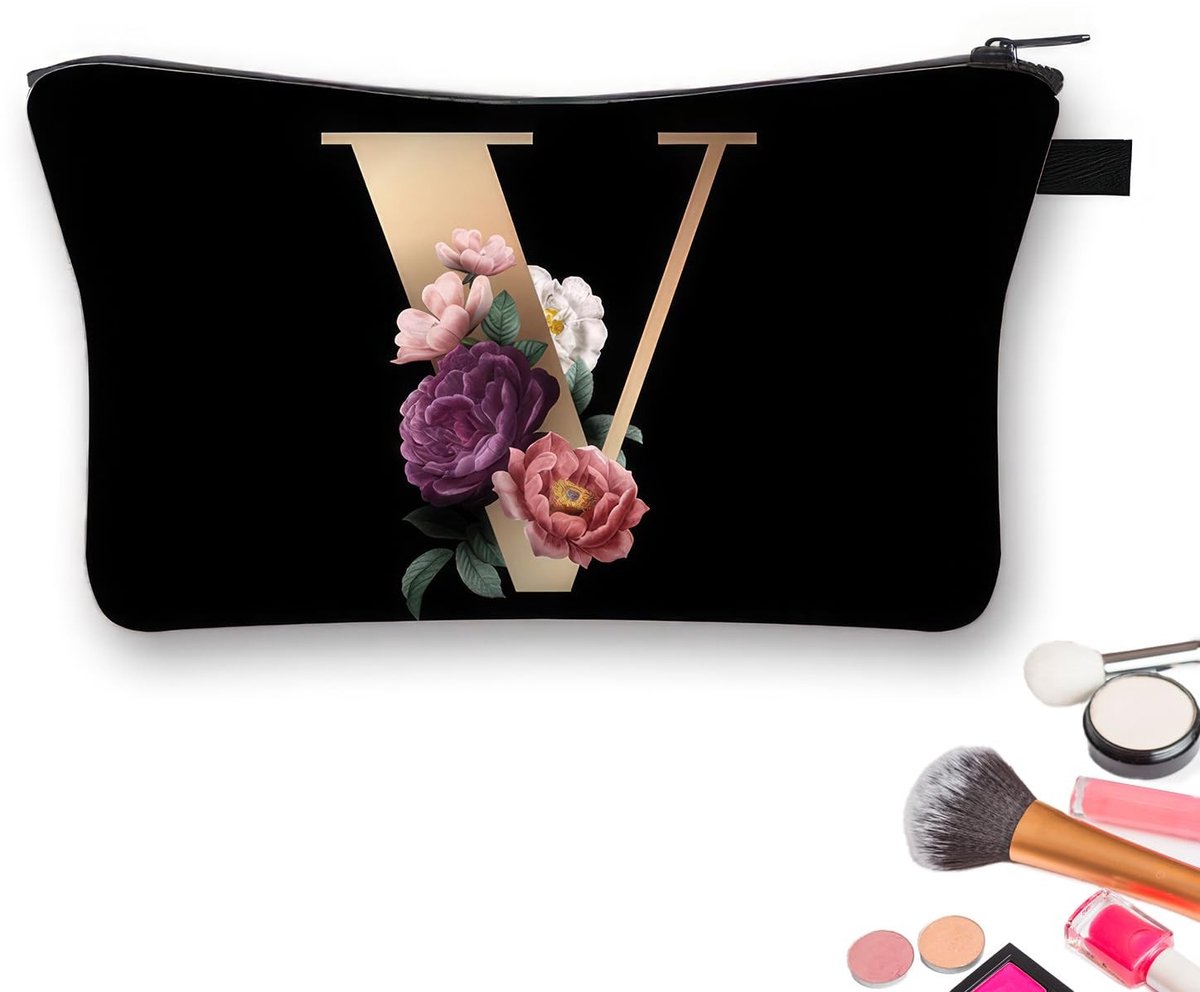 Dailygoods- Make-uptas Gepersonaliseerd - Clutch Zwart - Make-uptas met Spiegel - Dames - Verjaardagscadeau - Hoogwaardige Materialen - 21,5 cm x 13 cm