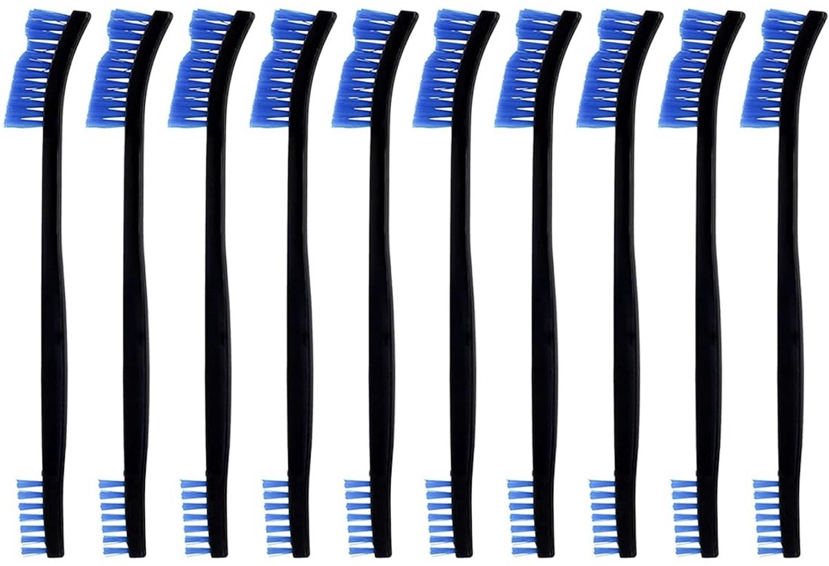 Dailygoods - Dubbelzijdige nylon detailing borstel - Reinigen van spleten en hoeken - 10 stuks - 7 inch - Stijve borstelharen - Ideaal voor badkamer e...