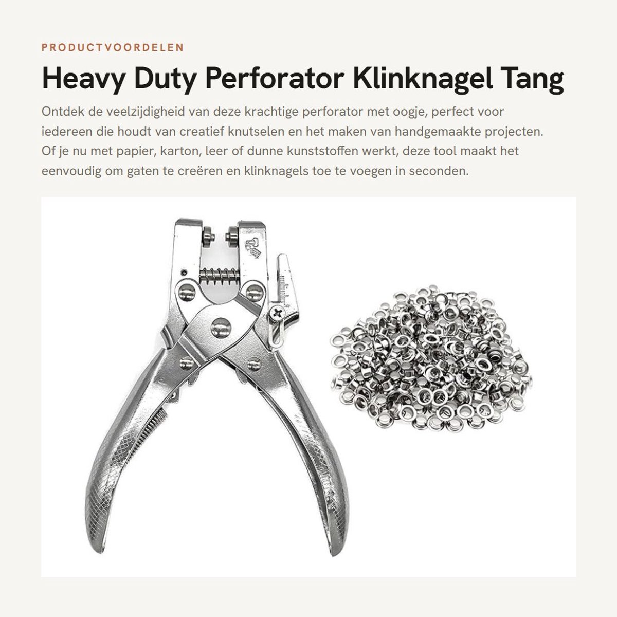 Dailygoods- Perforator 5mm - Heavy Duty - Oogjes/tang set - 200 Klinknagels - Geschikt voor papier/karton/leer - Eenvoudig in gebruik - Gatentang