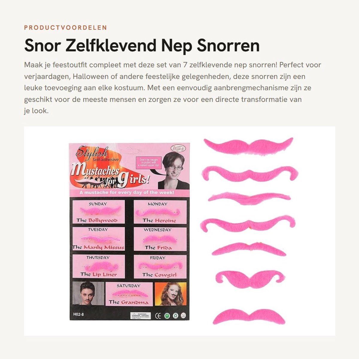 Dailygoods- Nep Snorren 7 Stuks - Zelfklevend - Feestbaard - Cosplay Kostuum - Verjaardag/Halloween - Hoogwaardig Flanel - Kunstsnor