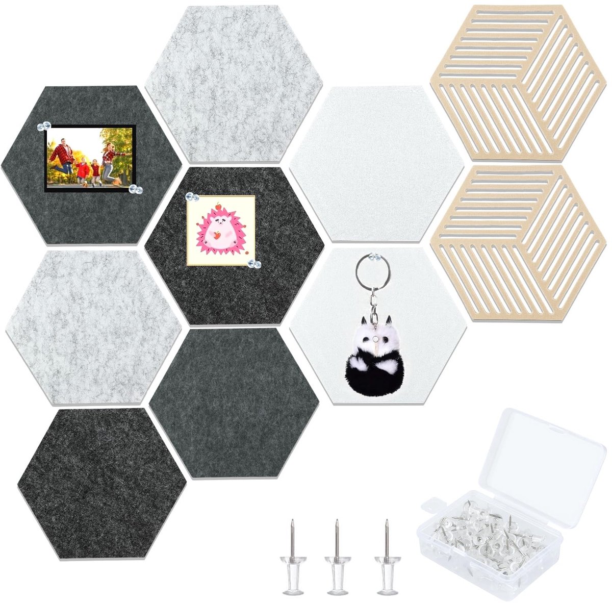 Dailygoods - Zeshoekig Vilten Prikbord met 35 Spelden - Zelfklevend Kurkbord voor Slaapkamer en Kantoor