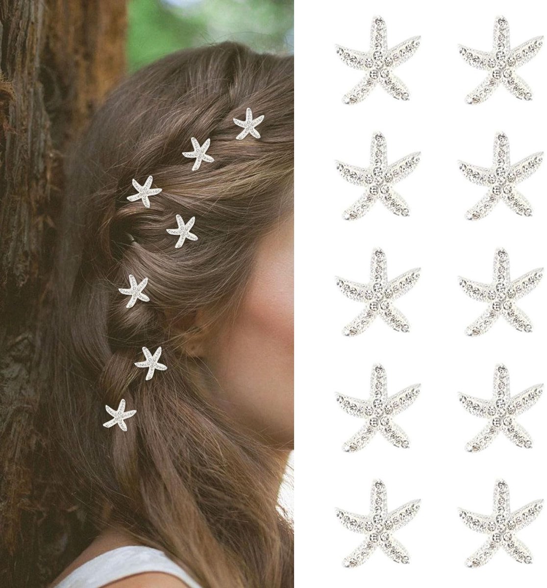 Dailygoods- Haarclip met Strass Steentjes - Zeester Haarclip - Schattige Haarspelden Dames - Accessoire voor Vrouwen/Meisjes - Duurzaam Materiaal - Sterke Grip - Haarspeld