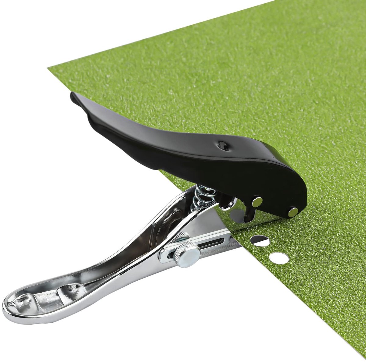 Dailygoods- Papierperforator Heavy-Duty - Verstelbare Schaal - Enkele Perforator - 8mm Gat - Zwart/Roestvrij Staal - Handgreep Ontwerp - Pons