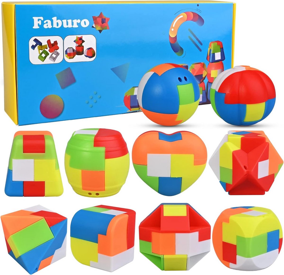 Montage Puzzels - Kubusblokken Geduldspellen - Hersenen Ontwikkelen - 10 Verschillende Vormen - 4.5 cm - Multicolor