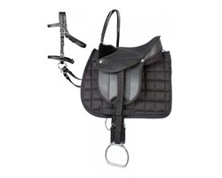 Complete Zadelset - Pony Uitrusting - Paardrijden Leren - Zitmaat 14 Inch - Voor Kleine Pony's - Zwart