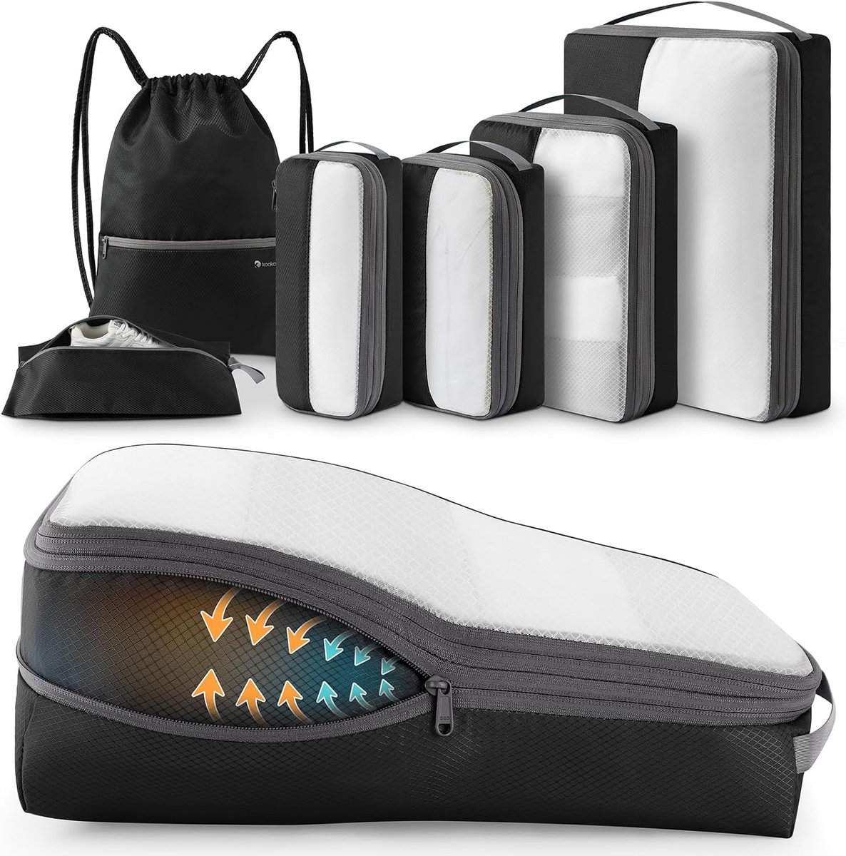 Kleding Organiser Set - Reis Tassen - Bagage Inpakken - Ruimtebesparend Compressie - 6 Delig - Zwart