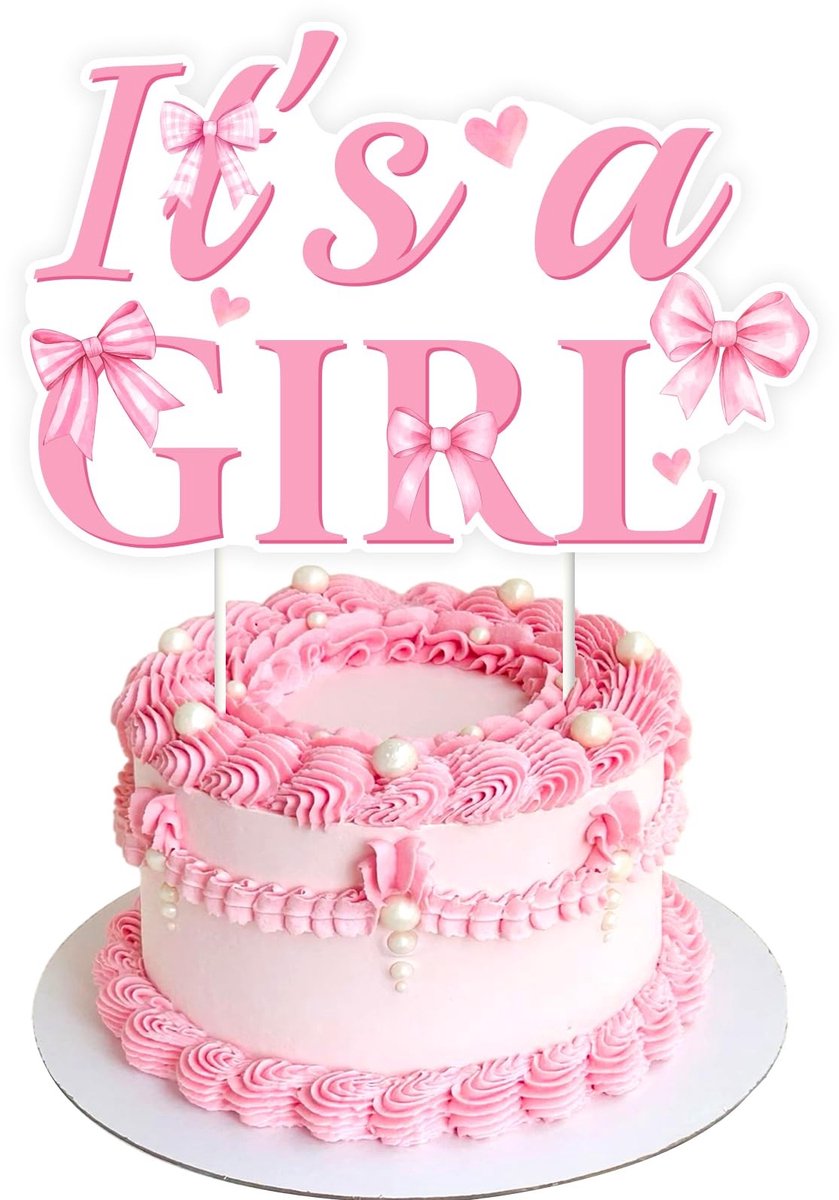 Dailygoods- Cake Topper Roze Strik - Taartdecoratie - Baby Shower Decoratie - Genderonthulling - Meisjesthema - 5,4 x 3,7 inch