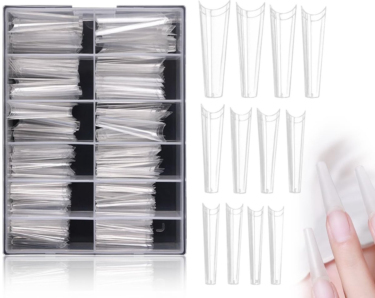 Dailygoods- Kunstnagels 240 Stuks - Extra Lange Kunstnageltips - Volledige Bedekking - 12 Maten - Franse Tips - Hoogwaardig ABS-Materiaal - Nepnagels