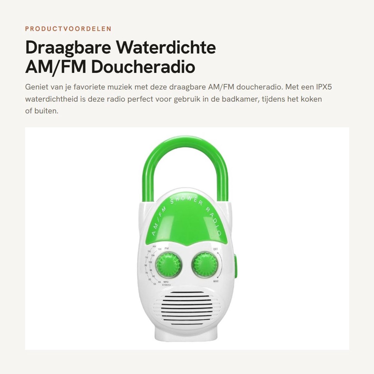 Dailygoods- Doucheradio Waterdicht IPX5 - Draagbare Radio - AM/FM Radio - Ingebouwde Luidspreker - Verstelbaar Volume - Geschikt voor Badkamer