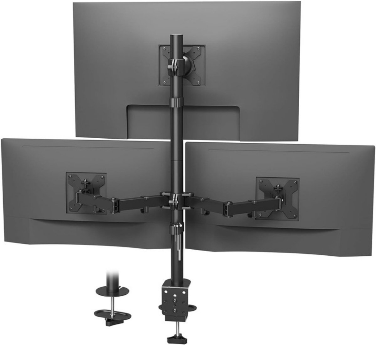 QUOVO® Monitor Arm 3 Schermen - Triple Monitor Arm - Monitor Arm 3 Monitoren - 360 Graden Roterend - Zwart - 86cm x 1cm x 1cm