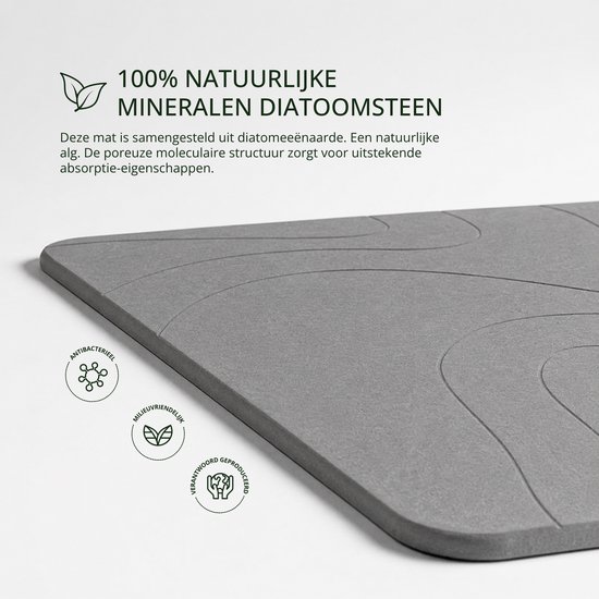 XL Diatoom Steen Badmat - Natuurlijk Sneldrogend - Hygiënisch - Anti Schimmel Anti Slip en Stijlvol 75x45cm – Droog in Seconden
