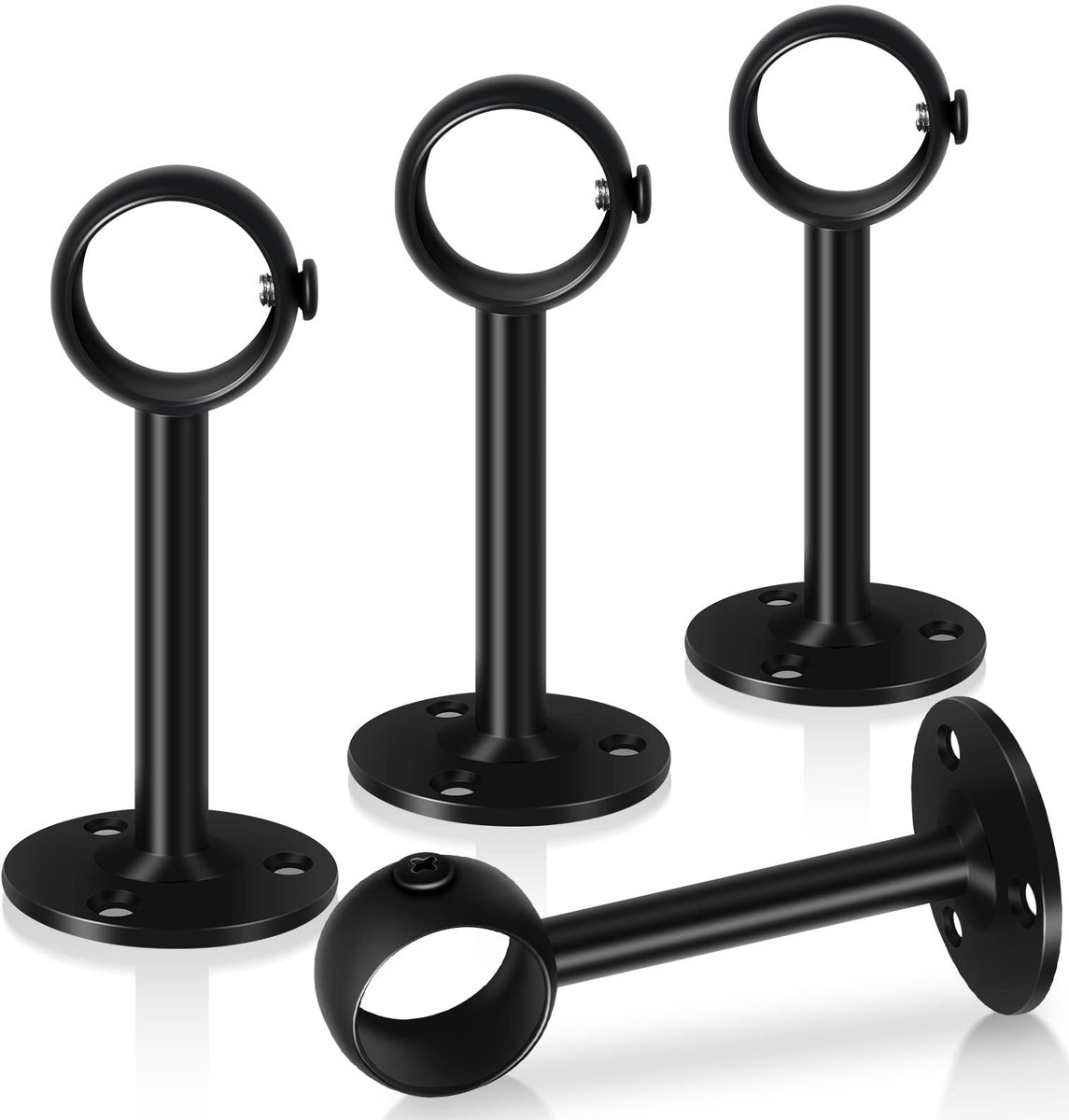Dailygoods- Gordijnbeugels 33 mm - Zwarte Gordijnrailbeugels - Roestvrij Stalen Houder - Verstelbare Bevestiging - Plafond/Wandmontage - 4 Stuks - Gordijnsteunen