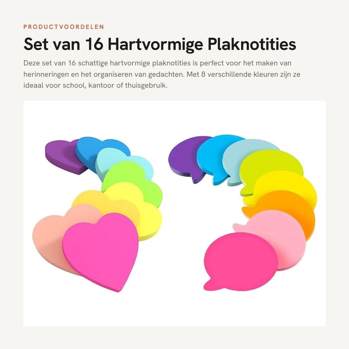 Dailygoods- Plaknotities Hartvormig - 16 Stuks - Zelfklevend - 8 Kleuren - 70 x 70 mm - Geschikt voor School/Kantoor - Sticky Notes